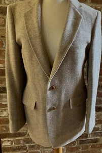 Vintage Men’s HERRINGBONE Beige Wool Blazer Jacket HUNT VALLEY - Picture 1 of 9