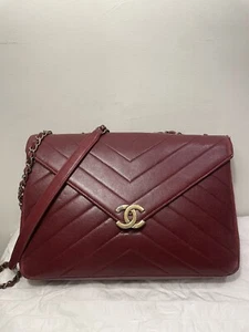 Chanel Burgandy Chevron Coco Envelope Leather Flap Bag - Picture 1 of 22