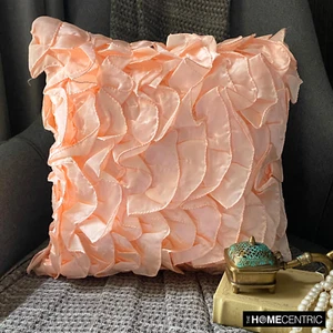Cushion Cover Pink 16"x16", Home Decor Satin Ruffles - Vintage Peach Sorbet - Picture 1 of 10