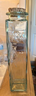 Vintage Green Embossed Glass Pasta Jar W/ Cork Italy 12” - Image 1 of 4