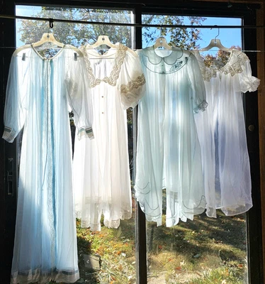 Vintage Chiffon Robe Lot~4~MISS ELAINE~SHADOWLINE PINK/BLACK~NAN FLOWER~Peignoir - Image 1 of 4