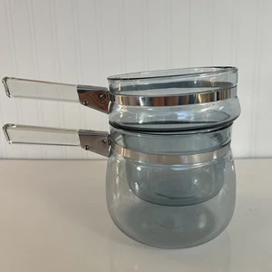Vintage PYREX 1 ½ Qt Flameware GLASS Double Boiler Pots 6763 (No Lid) See Pics! - Picture 1 of 8