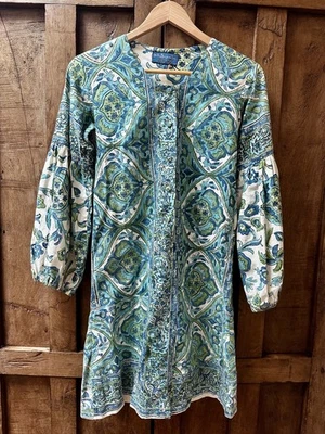 1968 Indian Block Print Balloon Sleeve Dress - Image 1 of 4