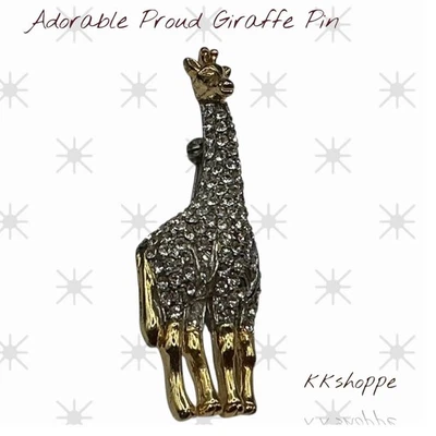 Broche broche jirafa tono dorado brillante de 2,5" estrás animal prendedor figurativo Foto 1 de 4