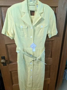 Moda Spiegel gelbes Etuikleid Damen Größe 12 Midilänge Gürtel Schlüsselloch - Bild 1 von 6