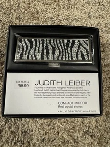 Judith Leiber Black Clear Crystal Zebra Print Slim Pocket Compact Mirror - Picture 1 of 6