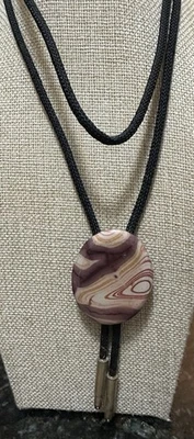 "Corbata Bolo 42"" de ágata de piedras preciosas naturales de colección - cuerda trenzada negra - tono plateado" Foto 1 de 4