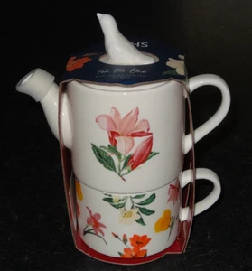 RHS ROYAL HORTICULTURAL SOCIETY BRAND NEW FLORAL TEA FOR ONE SET TEAPOT & CUP BN - Picture 1 of 6