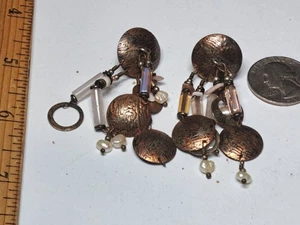 Southwest southwest tribal silver copper tone dangle discs earrings 2 in Powwow - Picture 1 of 12