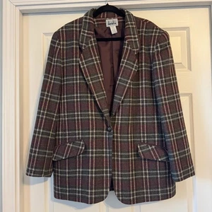 Vintage David N. Plaid Tweed Blazer Size 16 Equestrian Chic - Picture 1 of 8
