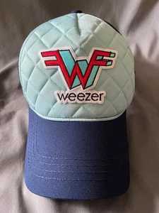 NEW Weezer Band 3D Logo Snap Back Trucker Hat Baby Blue/Navy OSFA Quilted RARE - Picture 1 of 6