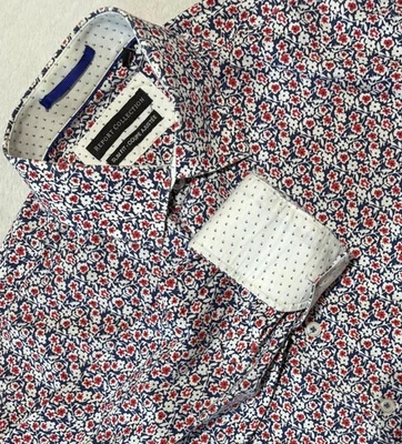 Report Collection Shirt Mens 15.5 32/33 Blue Red Floral Print Slim Fit Stretch - Image 1 of 4