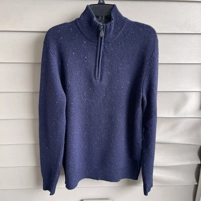 BLOOMINGDALES THE MENS STORE LANA CACHEMIR 1/4 CREMALLERA AZUL JERSEY SUÉTER GRANDE Foto 1 de 4