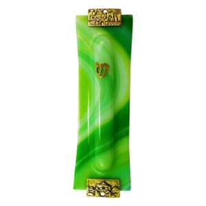 Mezuzah Glass Case HANDMADE Green Yellow White by Shachar Glass Art Israel - 3GG - Picture 1 of 4