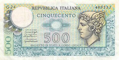 Italy  500  Lire  20.12.1976  Series  G 24  Circulated Banknote Me#E - Image 1 of 2