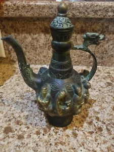 OLD ANTIQUE CHINESE BRASS EIGHT IMMORTALS 8 GODS STATUE WINE TEA POT KETTLE! - Picture 1 of 7