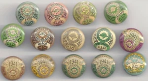 Lot of 14 C.I.O. Union Pins ~ 1938 to 1942 Automobile Workers - Picture 1 of 2