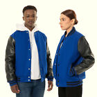 Unisex Varsity Jacket Baseball Letterman Jackets Wool Body Genuine Leather Sleev