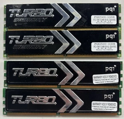 Four PQI Turbo DDR2 RAM modules. Type: DDR2 SDRAM MSpeed: PC2-5400 1GB  240-pin - Image 1 of 2