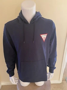 Men's GUESS USA Original Logo Full Sleeve Blue Hoodie Hoody XXL Slim Fit - Picture 1 of 6