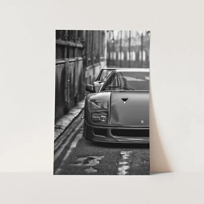 Impresión de póster de arte de pared clásico en blanco y negro Ferrari F40 deportivo vintage Foto 1 de 4
