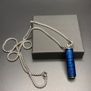 Blue Cylinder Keepsake Urn for Ashes Cremation Memorial Necklace - Picture 1 of 5