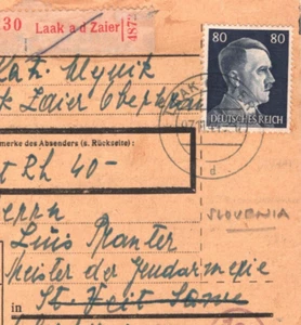 SLOVENIA WW2 GERMANY OCCUPATION Parcel Post Card LAAK.a.D.ZAIER Registered MA725 - Picture 1 of 14