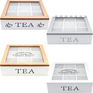 Wood Tea Bag Organisers Tea / Coffee Storage Case Boxes Acrylic Lids