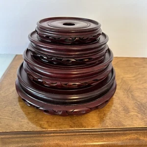 4  Rosewood Round Wood Carved Asian Display Stands, Lacquered - - Picture 1 of 9