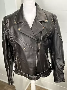 VTG X Element Traditional Slant Zipper Leather Motorcycle Jacket Zip-Out Liner L - Picture 1 of 19