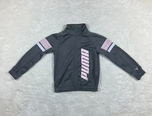 Puma Youth Girls Full Zip Up Gray Jacket Size 6 Light Pink Logo - Picture 1 of 11