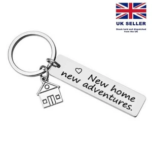 New Home New Adventures Rectangle Key Ring House Warming First Home Keyring UK - Picture 1 of 1