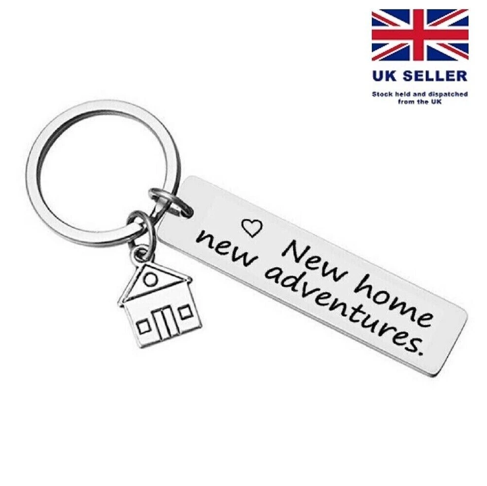 New Home New Adventures Rectangle Key Ring House Warming First Home Keyring UK - Image 1 of 1
