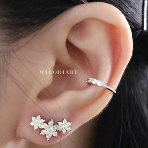 Pendientes de flores de cristal, joyería perforadora de cartílago, pendientes de hélice plata 16 g - Imagen 1 de 6