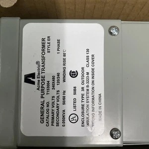 ACME ELECTRIC DRY TYPE DISTRIBUTION TRANSFORMER T153004 PHASE 1 FREQ:50/60 VA:50 - Picture 1 of 8