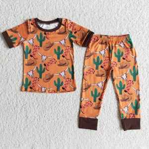 Toddler Baby Sibling Loungewear Western Rodeo Short Sleeve Top Pants Pajama Set - Picture 1 of 5