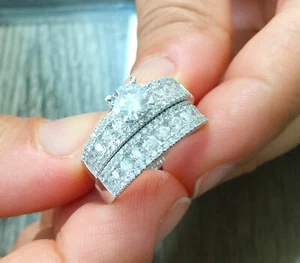 GIA-zertifiziert 14k massives Weißgold Rundschliff Diamant Verlobungsringe 2,00 ctw - Bild 1 von 11