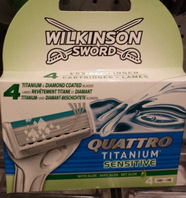 Wilkinson Sword Quattro Titanium Sensitive Razor Blades, Choice, No Original Box