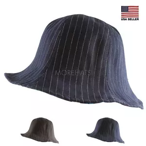 Striped Denim Cotton Casual Hiking Fishing Beach Sun Top Bucket Hat Women Mens - Picture 1 of 3