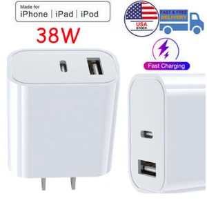 Cargador de pared adaptador doble puerto PD 20W USB-C para iPhone 11 12 13 14 15 Pro Max - Imagen 1 de 12