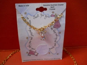 ANGEL Necklace OR BROOCH goldtone WITH APRIL (genuine Crystal) BIRTHSTONE 24" - Picture 1 of 3