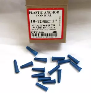 1" in ANCORAGGIO PLASTICA CONICA SCATOLA 100 PZ PK 10-12 BLU 8579 USA MADE PECO NUOVO - Foto 1 di 4