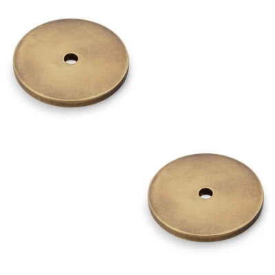 2 PACK Round Kitchen Door Knob Backplate Antique Brass 35mm Circular Plate - Image 1 of 2