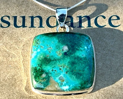 NEW $258 Sundance Green Turquoise Sterling Silver Pendant 18" Chain Necklace - Image 1 of 4