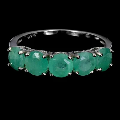 Anillo de plata de ley 925 redondo esmeralda 5 mm piedras preciosas naturales joyería tamaño 6,5 Foto 1 de 4