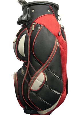 Bolsa de golf BagBoy sistema giratorio revólver 14 ranuras roja y negra 10 bolsillos con cremallera Foto 1 de 4