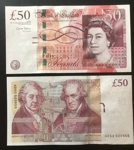 UNC Banco de Inglaterra Antiguo £50 Cincuenta Libras 2010 Salmón Reino Unido Británico - Imagen 1 de 2