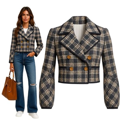 $648 VERONICA BEARD Aise Plaid Seamed Cropped Jacket Sz 0 - Image 1 of 4