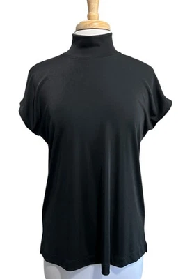 CHICOS Additions Women's L Slinky Black Travel Knit Cap Sleeve Mock Neck Top - Image 1 of 4