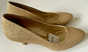 Fioni Sparkly Gold Metallic Pumps High Heel Shoes Kitten Heels Women's Size 5 - Picture 1 of 7